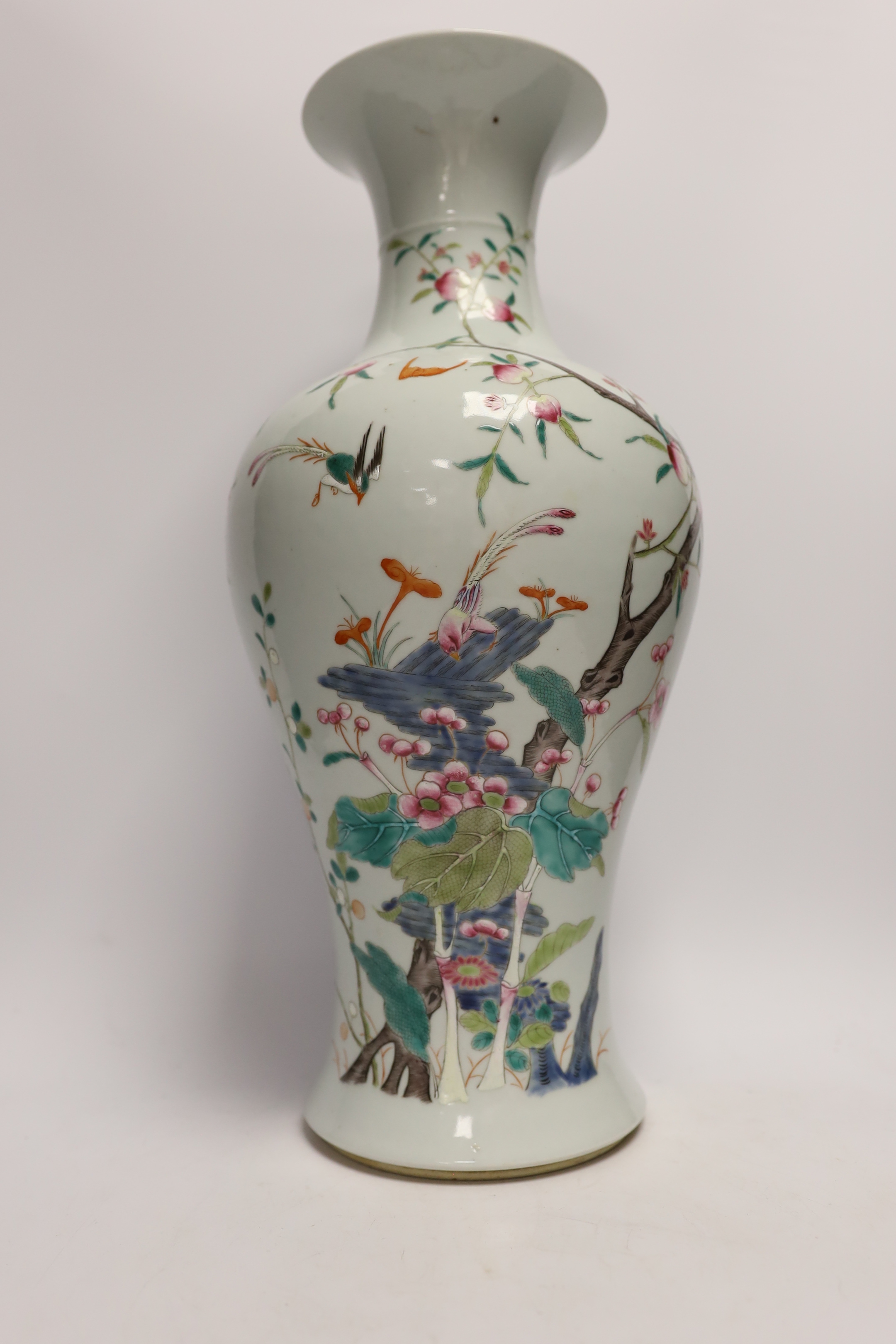 A large Chinese famille rose vase, late 19th century, neck restored, 46cm high